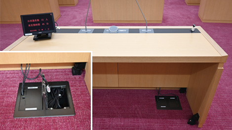 会議マイクスピーカ用の床コンセント接続盤