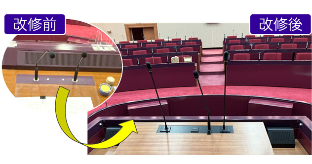 通常時は2本のマイクを利用、万一に備えて3本目のマイク接続も可能とした。