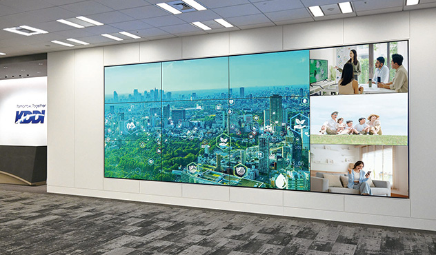 13F 来客受付　60型×12面マルチディスプレイ ブランドメッセージや来訪者案内を表示